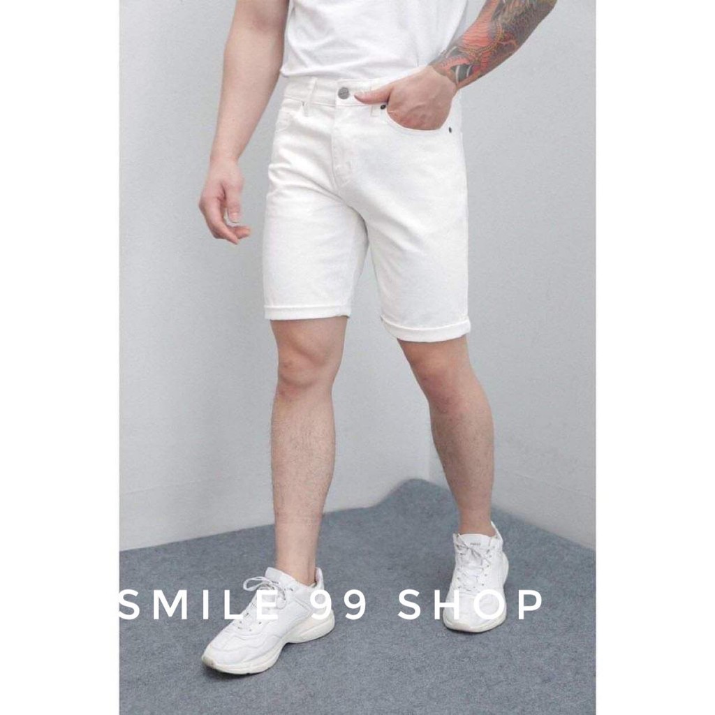 Quần Short Jean Nam Basic Trắng Đen Co Giãn, Chất Dày Mr Smile 99 Shop