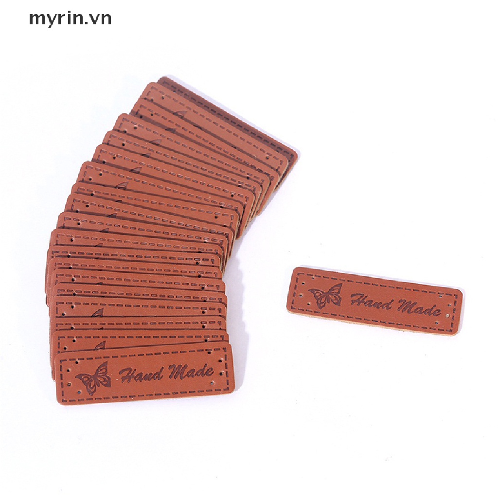 Set 50 Miếng Nhãn Da PU Hình Trái Tim In Chữ Made with Heart Dùng Để May Vá Thủ Công