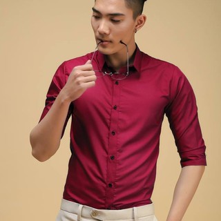 SƠ MI NAM PHOM DÁNG TRẺ TRUNG MÀU ĐỎ MẬN