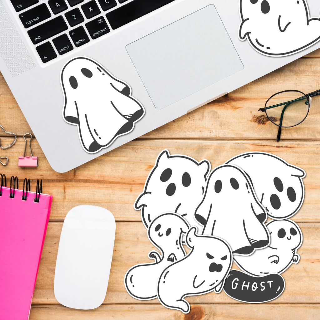 STICKER LẺ - Sticker Ghost dán mũ bảo hiểm, laptop, điện thoại, vali. MSP: SS19