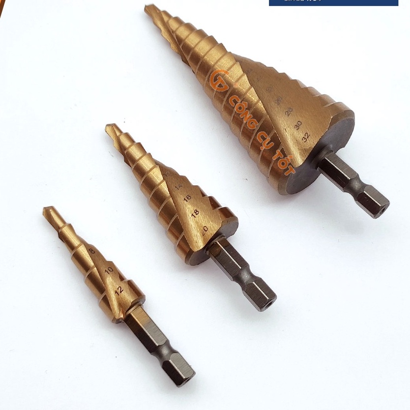 Bộ 3 mũi khoan tháp 4-32mm bước xoắn chuôi lục LS+