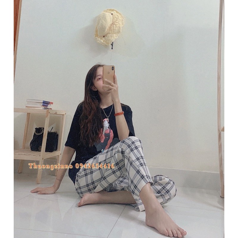 [Ảnh thật/Video] Quần ống rộng kẻ cạp trước chun sau nhiều màu