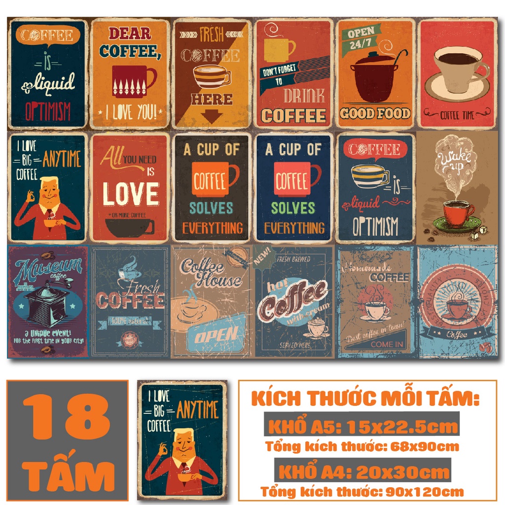 Poster dán tường decal khổ A4 A5 trang trí phòng, cửa hàng, salon,… chủ đề Coffee 2 MSP: PT15
