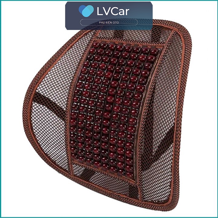 Tựa lưng hạt gỗ dáng cong cài ghế xe ô tô, ghế làm việc  giúp massage chống mỏi, giảm đau lưng LV Car