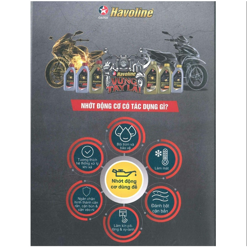 Dầu nhớt xe máy số cao cấp Caltex Havoline Super 4T SAE 15W40 API SN MA2 (xe số)