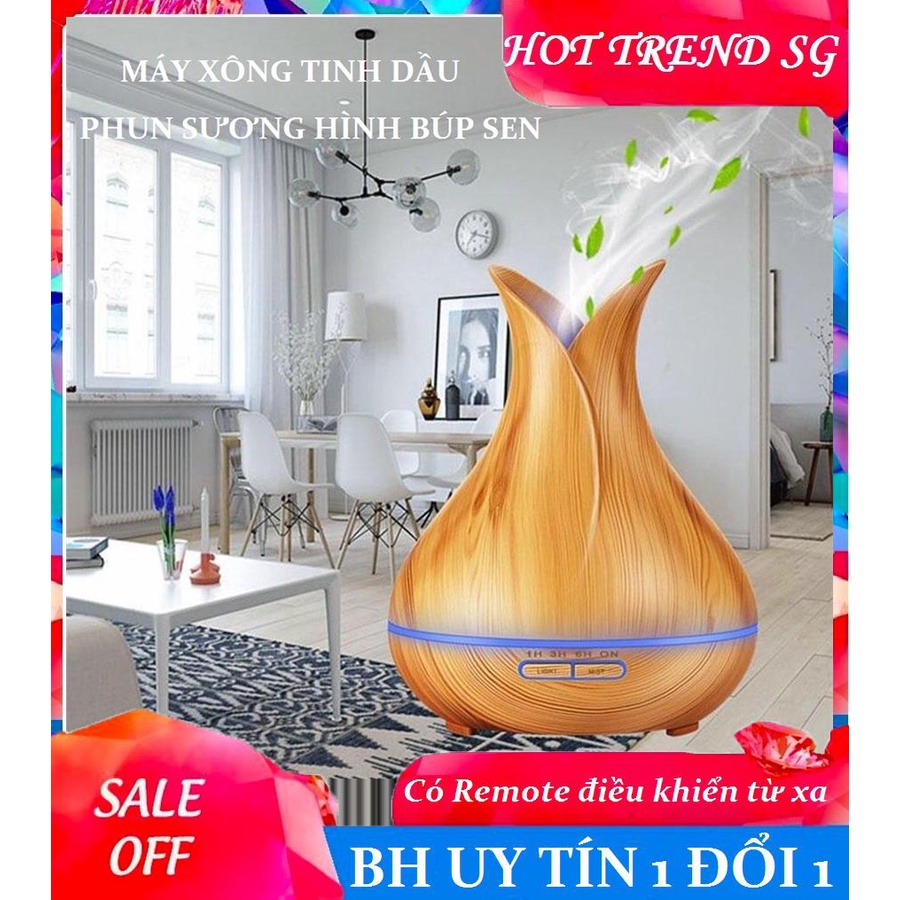 Máy Phun Sương - Máy Xông Tinh Dầu Phun Sương Hình Búp Sen 400ml (Có Chế Độ Hẹn Giờ Và Điều Khiển)