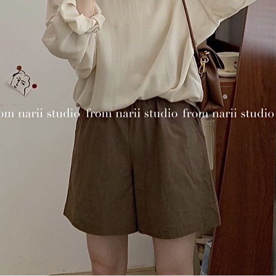 Quần short nữ NARII quần sooc đùi ống rộng cạp chun Hàn Quốc | BigBuy360 - bigbuy360.vn