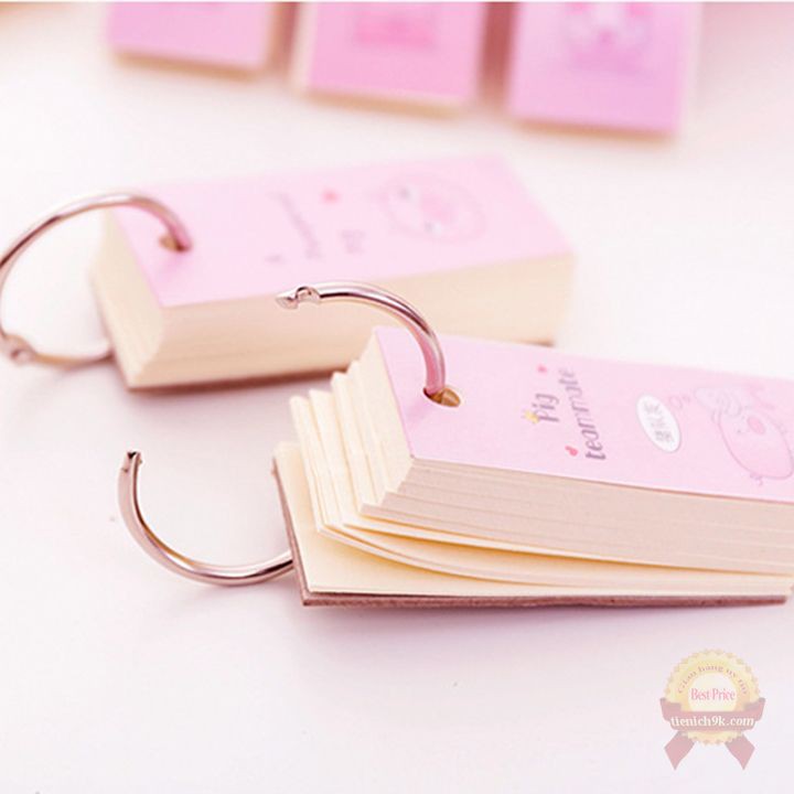 Flashcard 100 tờ học ngoại ngữ heo hồng kèm khoen | Thẻ học tiếng Anh Nhật Thái Hàn