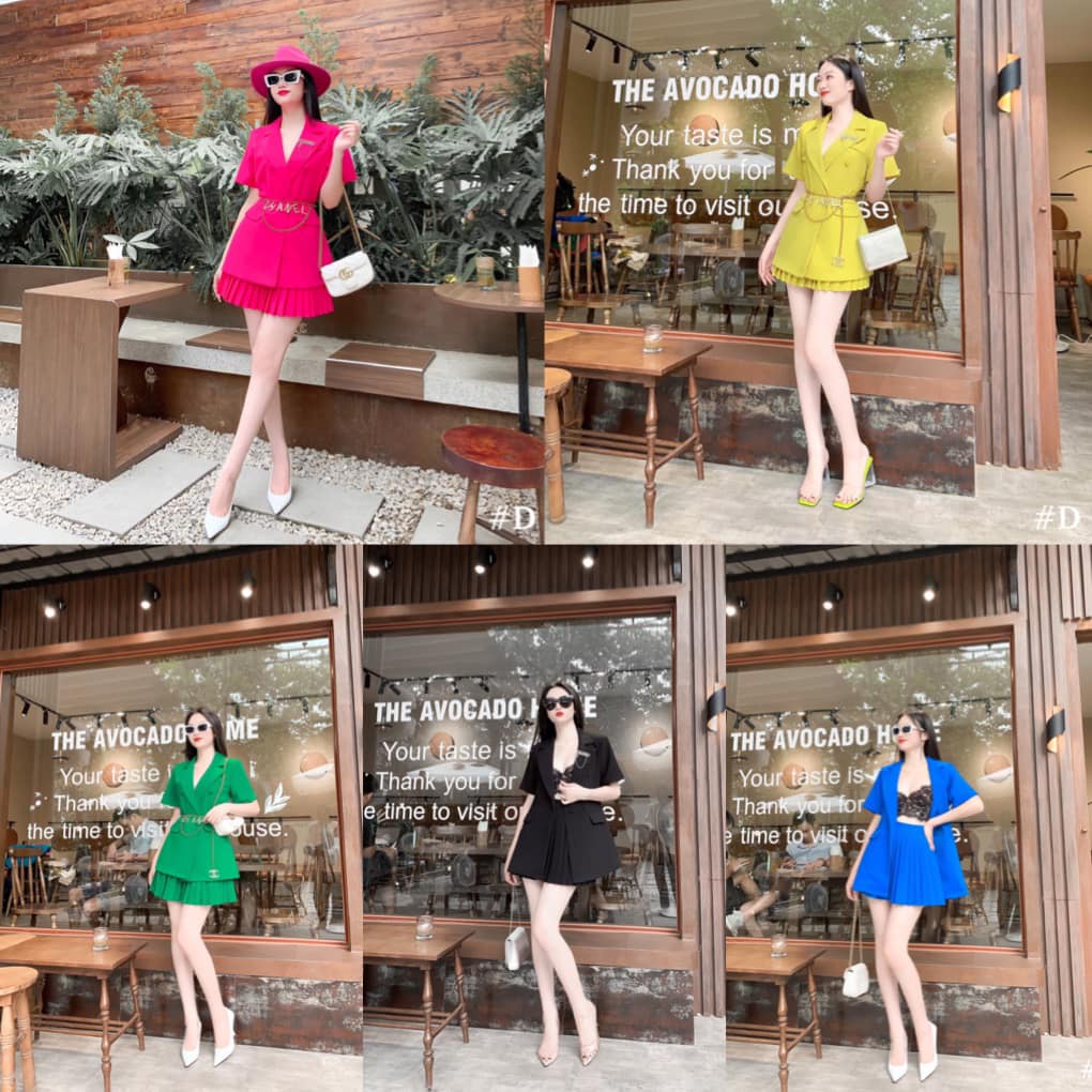 Sét vest chân váy dập ly