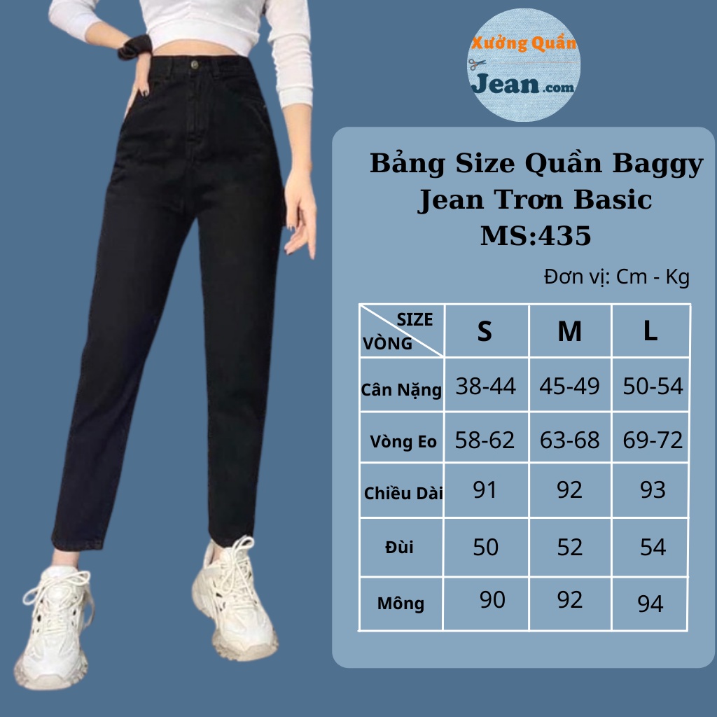 Quần Baggy Jean Nữ Trơn Basic Chất Bò Dày Dặn 3 màu Đen, Trắng và Xanh Dễ Mặc Dễ Phối 434 - 435