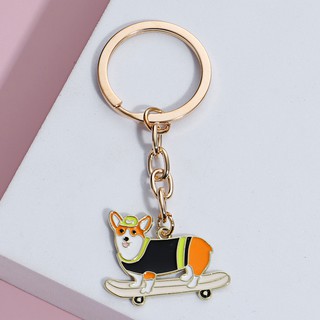 Mới Móc Khóa Hình Chú Chó corgi Trượt Ván Đáng Yêu