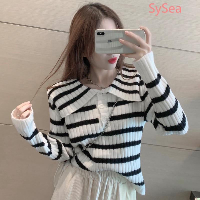 Áo sweater dệt kim tay dài kẻ sọc thời trang mùa xuân cho nữ