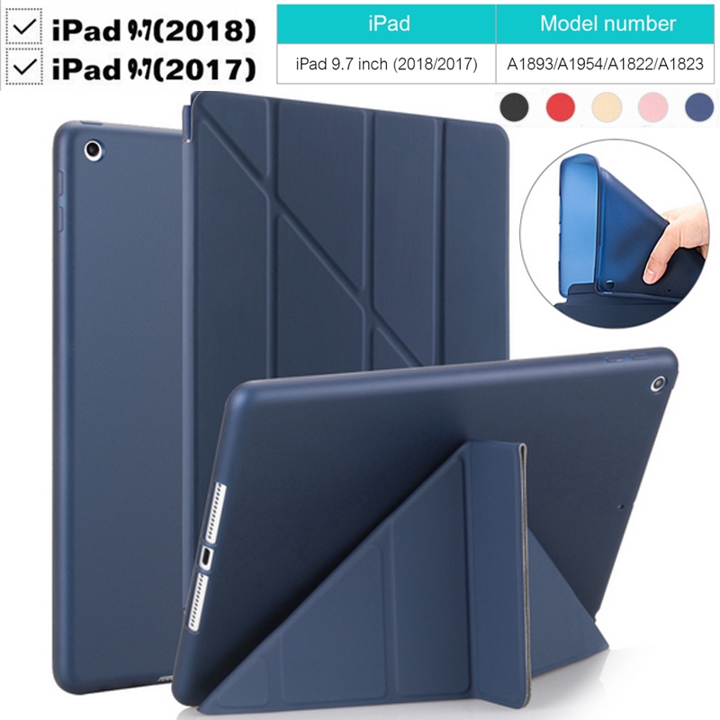 for iPad 9.7 2017 2018 Case PU Leather Flip Smart Stand Soft silicone Back Slim Protective Cover A1822 A1823 A1893 A1954