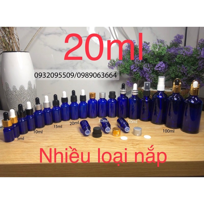 Chai lọ 20ml xanh dương đựng serum mỹ phẩm tinh dầu