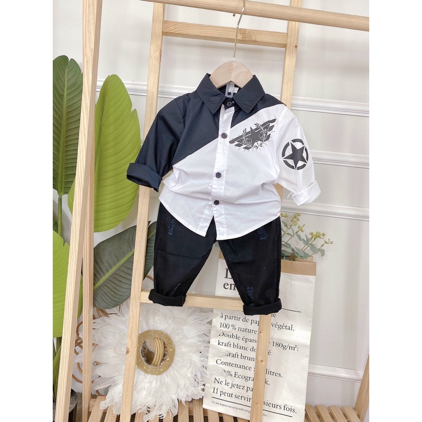 Quần dài kaki bé trai co giãn 6-30kg đen trắng