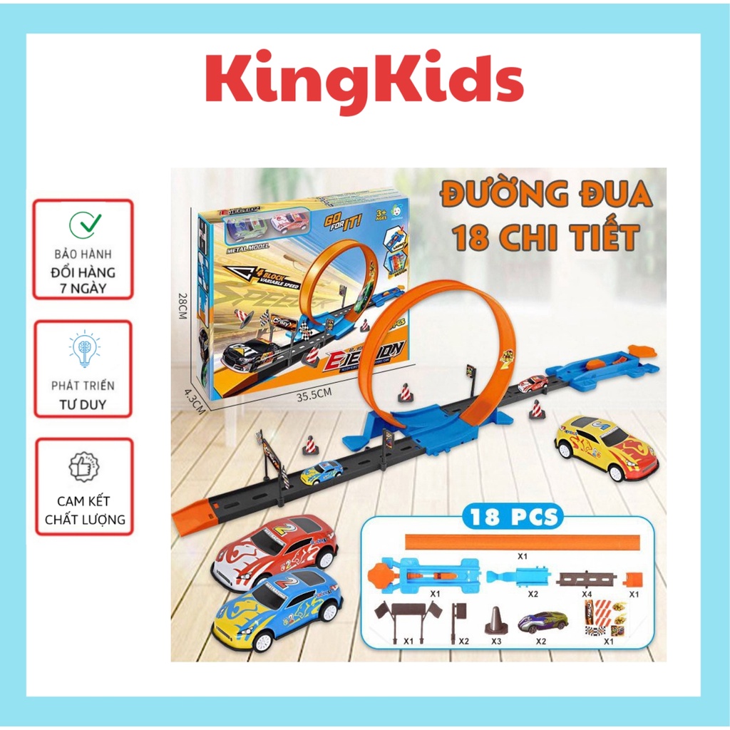 Đồ chơi lắp ráp mô hình đường đua siêu tốc độ và xe Hot Wheels nhiều màu sắc cho bé KingKids