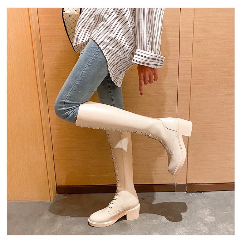 Giày Bốt Boot Cao Cổ Đùi Nữ Da Lì Trơn Gót Vuông Hàng Cao Cấp