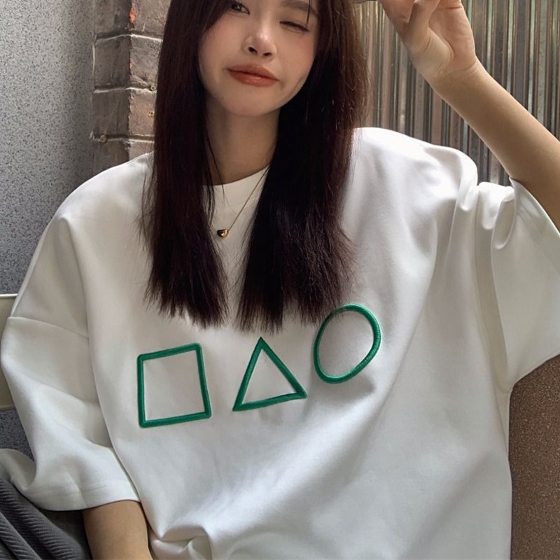 Áo Thun Ngắn Tay Dáng Rộng In Hình Cá Tính Thời Trang