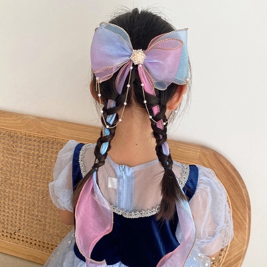 Kẹp nơ dạng dây tết tóc bằng voan công chúa dễ thương phong cách Hàn Quốc cho bé gái D72