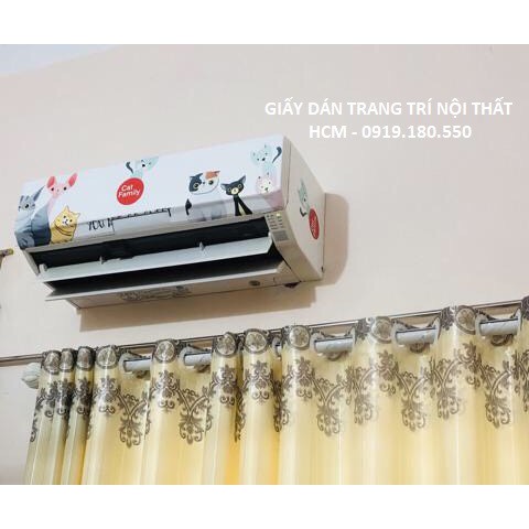 Decal dán máy lạnh GIA ĐÌNH MÈO  trang trí nhà cửa - Dán full 4 mặt