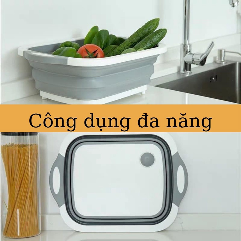 Thau Chậu Rửa Gấp Gọn Kiêm Thớt Thái Rổ Đựng Đa Năng Tiết Kiệm Diện Tích