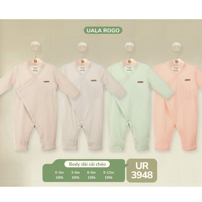 Body Uala Rogo dài tay cài chéo thun tăm cao cấp mềm mịn thoáng mát thấm hút tốt sơ sinh cho bé trai bé gái 3948