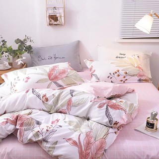 set chăn ga poly cotton lá hồng