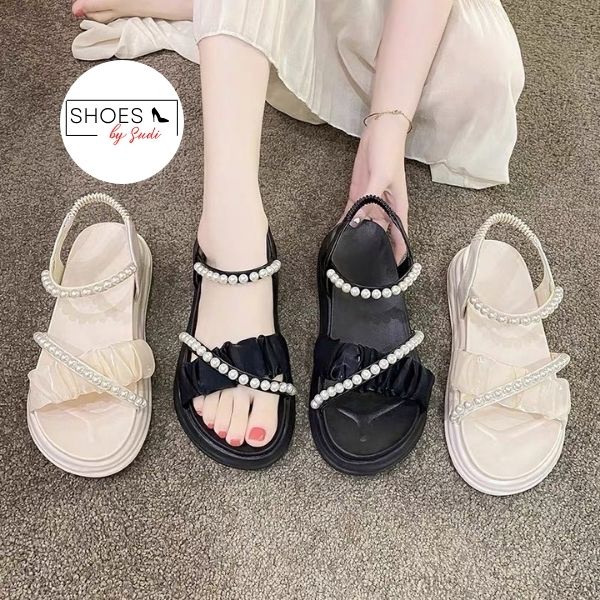 Sandal quai ngọc phối vải voan SUDI SD054-BBA hàng cao cấp cực hot 2022