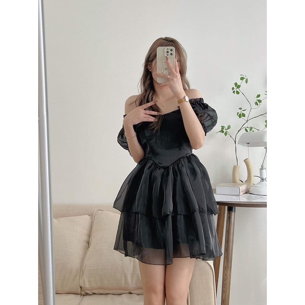Đầm - Váy trễ vai bồng bềnh chun lưng sau có mút ngực Hàn Quốc