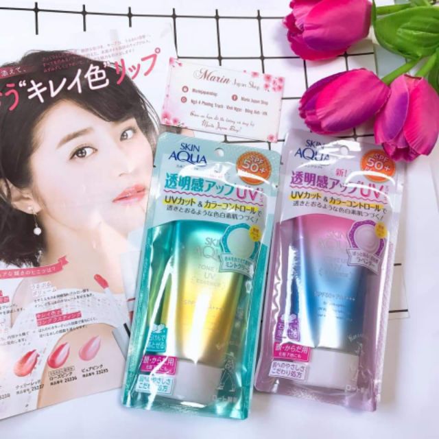 (Có video mua hàng store)Kem chống nắng Skin Aqua tím và vàng xanh mẫu mới 2019