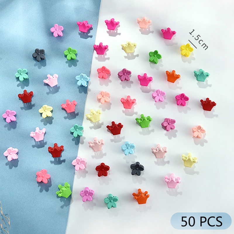 Set 50 Kẹp Tóc Hình Hoa Mini Nhiều Màu Sắc Ngọt Ngào Đơn Giản Thời Trang Cho Bé Gái