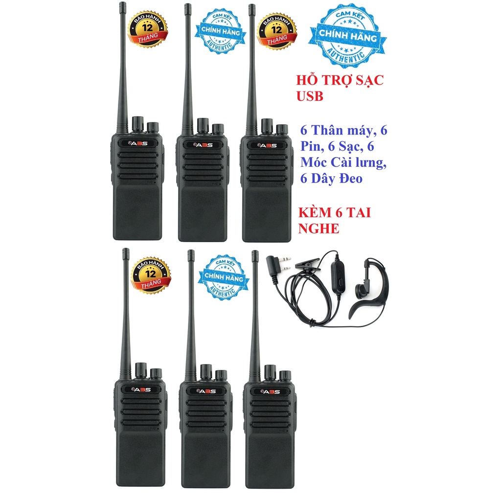 Bộ 6 Bộ đàm chất lượng cao ABS CP6688 (Hỗ trợ sạc USB, Sạc Đế Kèm Mỗi Máy, Siêu Rẻ, Bền Bỉ)