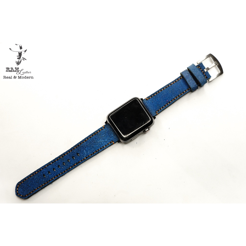 Dây apple watch da bò xanh coban handmade bền chắc cực đẹp cực đẹp RAM Leather 1963 - tặng khóa chốt và adapter