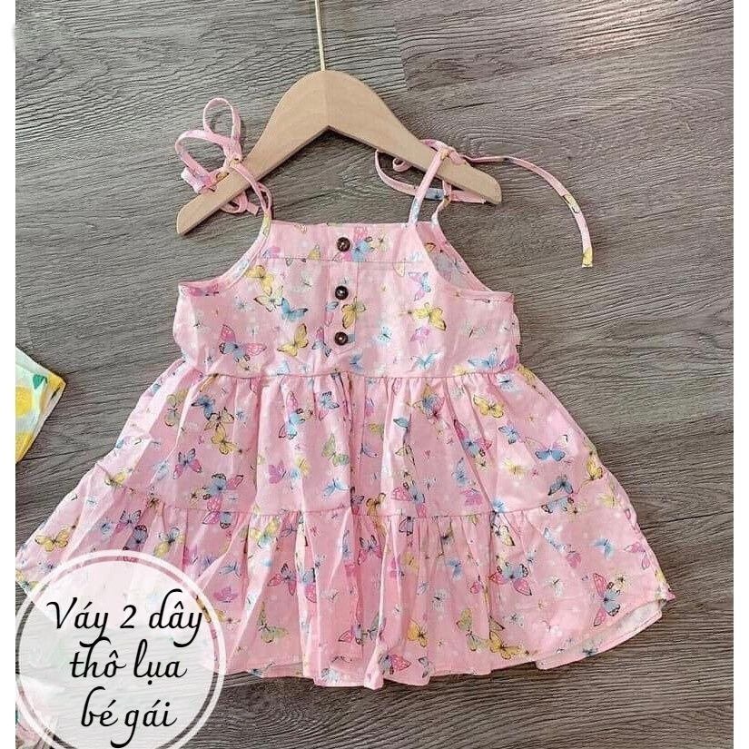 Váy bé gái hai dây buộc vai AM577 - đầm bé gái vải thô siêu mát TTR211