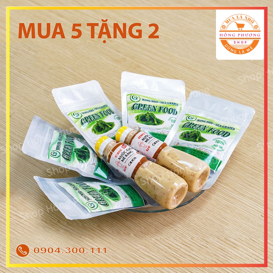 Rong nho tách nước Green Food loại 100g (5 gói) + 2 nước chấm mè rang Kewpie 180ml