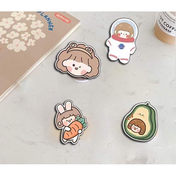 kẹp điện thoại mica bò sữa KMC2 giá đỡ avocado quả bơ trà sữa trứng lười yakult hoa cúc GD shiba roro jump usagyuuun