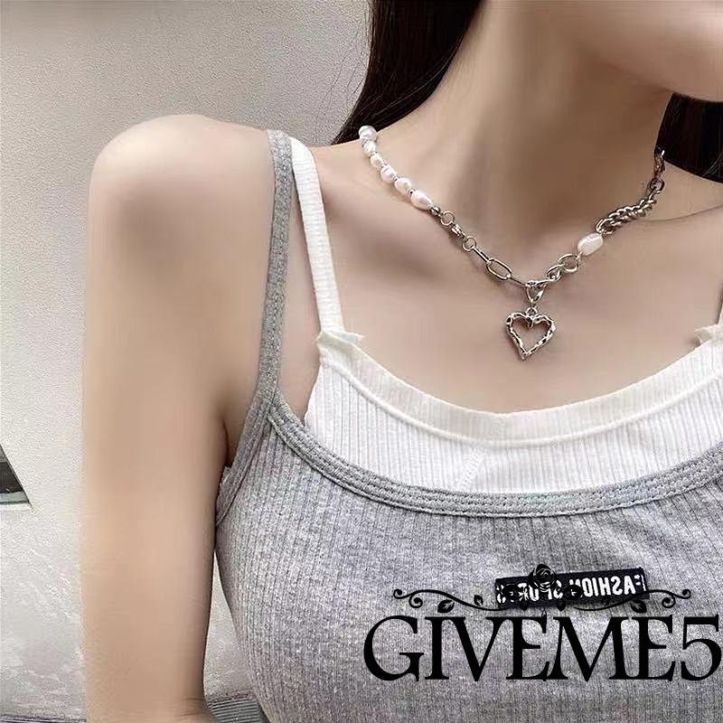 Dây chuyền mặt hợp kim mặt trái tim đính ngọc trai nhân tạo thời trang sành điệu cho nữ