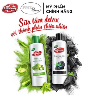 Sữa tắm Detox bảo vệ khỏi vi khuẩn Lifebuoy 200g Matcha & khổ qua | Than hoạt tính & bạc hà - Hàng khuyến mãi
