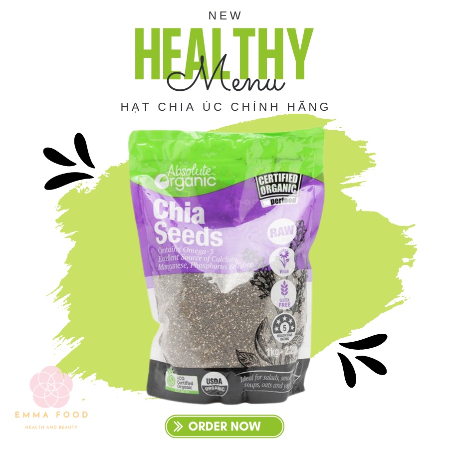 100G Hạt Chia Úc Nhập khẩu Chính Hãng Absolute Organic Hữu Cơ EMMA Food