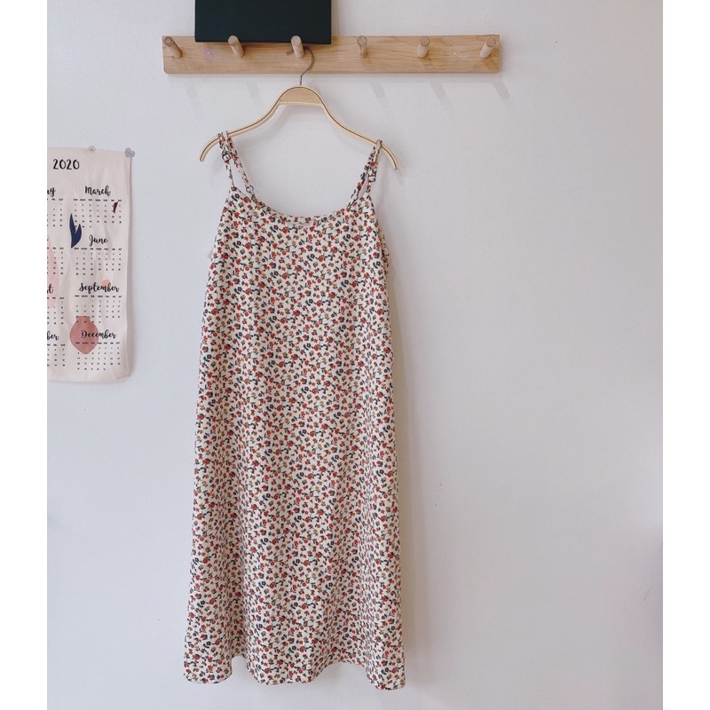 Váy hai dây hoa nhí vải nhung tăm suông A  VKE 9176-9 Ulzzang style 🌸 Hàng Quảng Châu