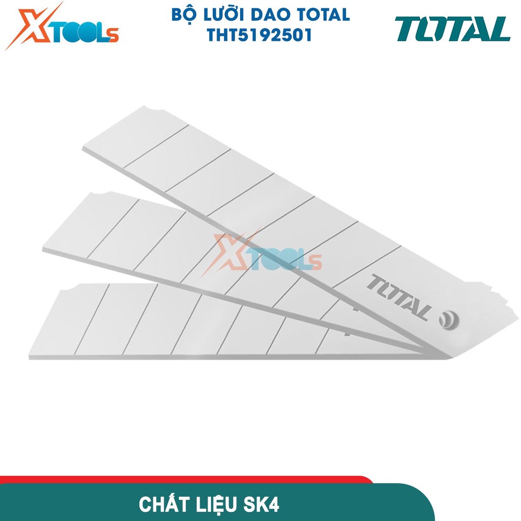Bộ 10 lưỡi dao rọc giấy TOTAL THT5192501 25x127mm, thép SK4 cứng chắc, hộp nhựa chắc chắn chống thất -CHÍNH HÃNG-XTOOLS