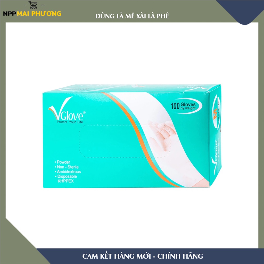 Găng Tay Cao Su Y Tế Vglove Có Bột Hộp 100 chiếc