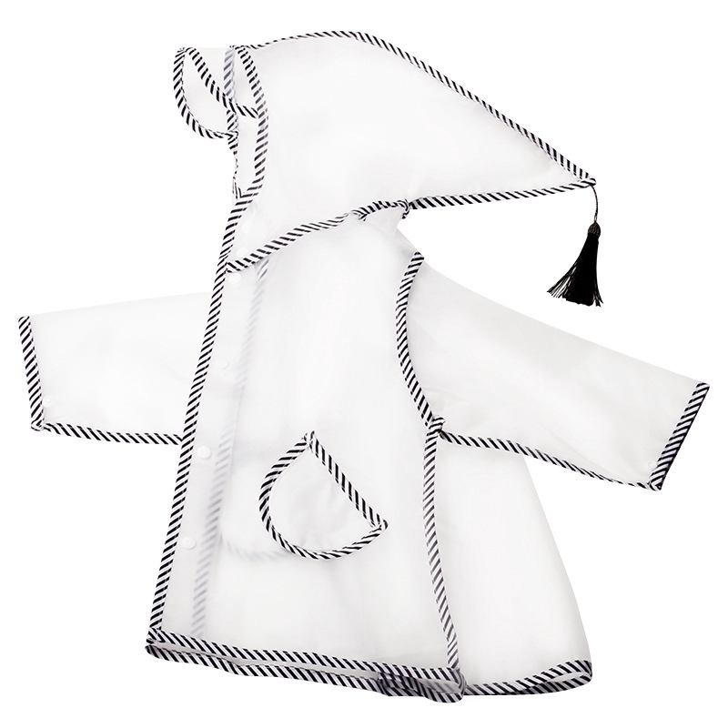 ♛Áo Mưa Trong Suốt EVA Dáng Dài Có Mũ Trùm Phối Tua Rua Kiểu Nhật Hàn Dễ Thương Cho Bé