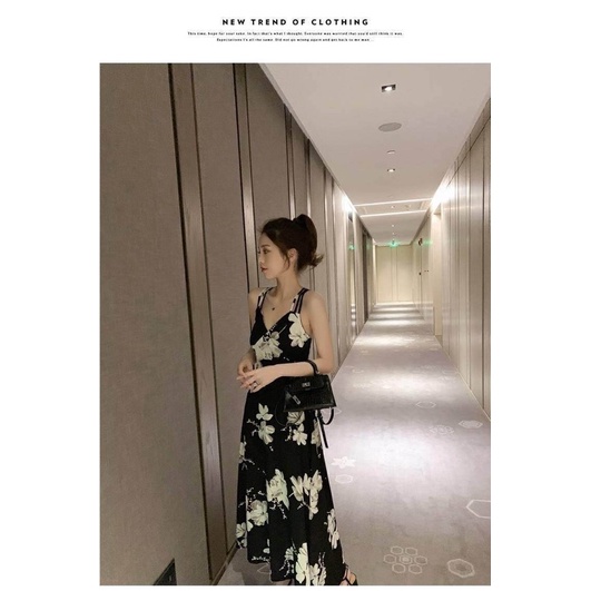Váy Maxi  Hoa 2 Dây Đan Lưng