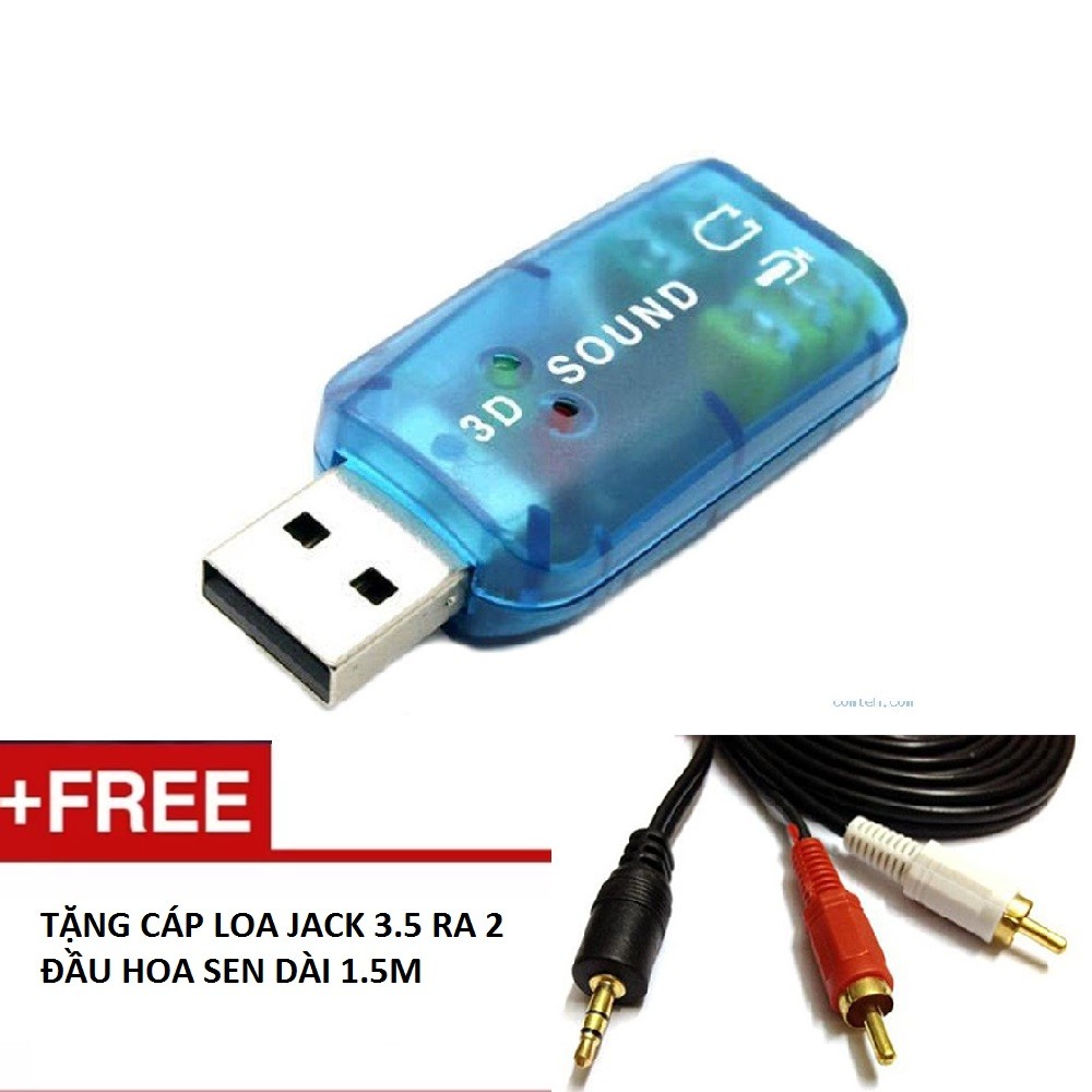 Combo USB Sound Card cho máy tính Laptop kèm cáp Loa hoa sen