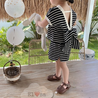 Set kẻ cúc gấu nơ lưng cho bé gái