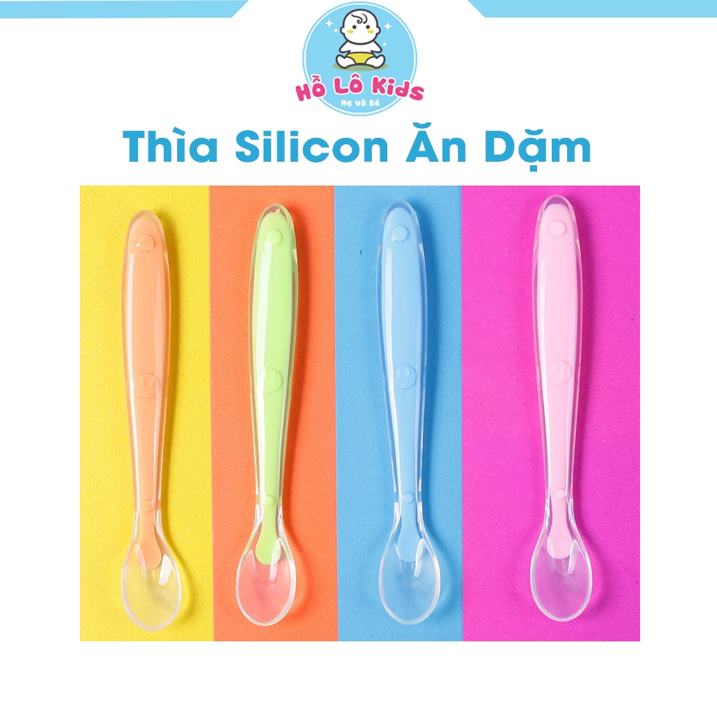 Thìa silicon ăn dặm cho bé thìa mềm nông lòng nhiều màu dễ thương Hồ Lô Kids
