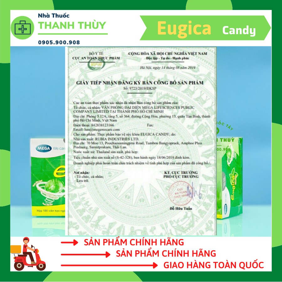 KẸO EUGICA CANDY [100 Viên] Làm Ấm, Thông Cổ, Giúp Ngăn Ngừa Và Làm Dịu Cơn Ho, Giảm Đau Rát Họng Và Khản Tiếng