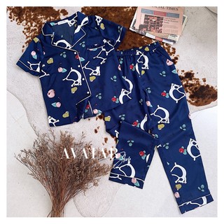 pijama lụa cộc tay quần dài
