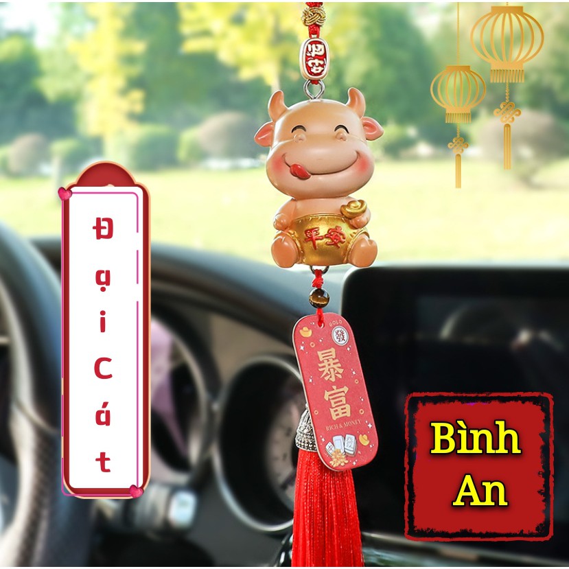 Dây treo xe ô tô tượng trâu phong thủy trang trí siêu đẹp cho một năm mới may mắn, tài lộc